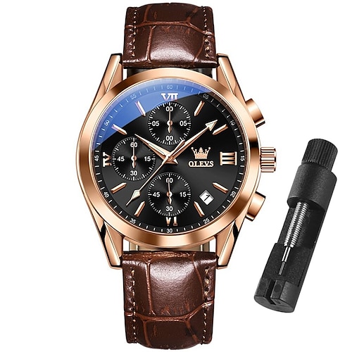 

OLEVS Men's Casual Leather WatchLarge Face Multifunctional Chronograph WatchFashion Business Easy to Read Watches for MenHD Luminous Hands Display Waterproof Date Analog Quartz Men's Wrist Watches