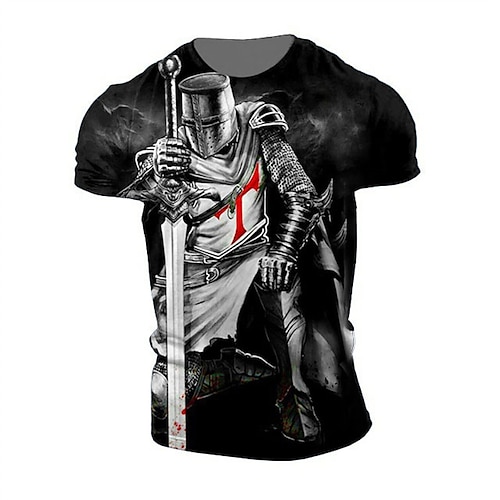 

Men's Unisex T shirt Tee Templar Cross Graphic Prints Human Crew Neck Black 3D Print Outdoor Street Short Sleeve Print Clothing Apparel Vintage Sports Designer Casual