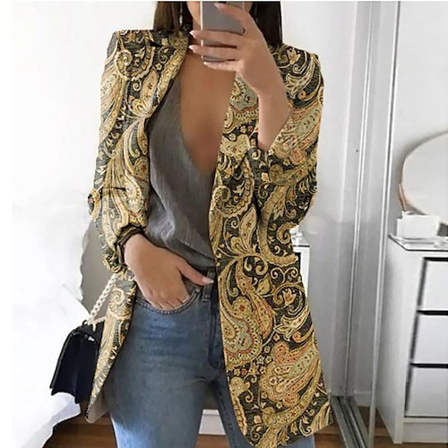 

Women's Blazer Casual Jacket Office Work Winter Fall Regular Coat Regular Fit Breathable Stylish Formal Jacket Long Sleeve Floral Yellow Khaki