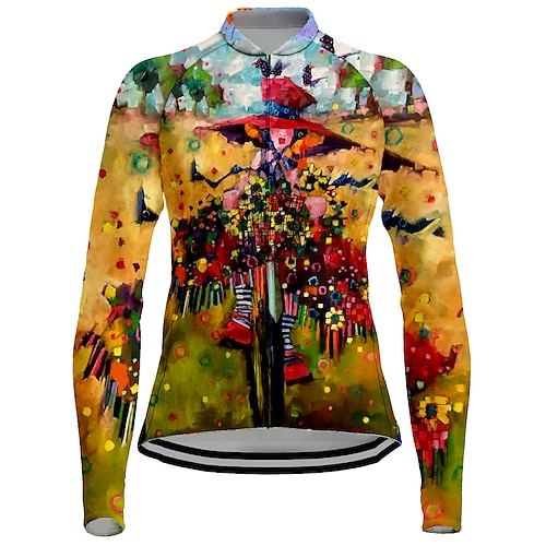 

21Grams Women's Cycling Jersey Long Sleeve Bike Top with 3 Rear Pockets Mountain Bike MTB Road Bike Cycling Breathable Quick Dry Moisture Wicking Reflective Strips Yellow Floral Botanical Polyester