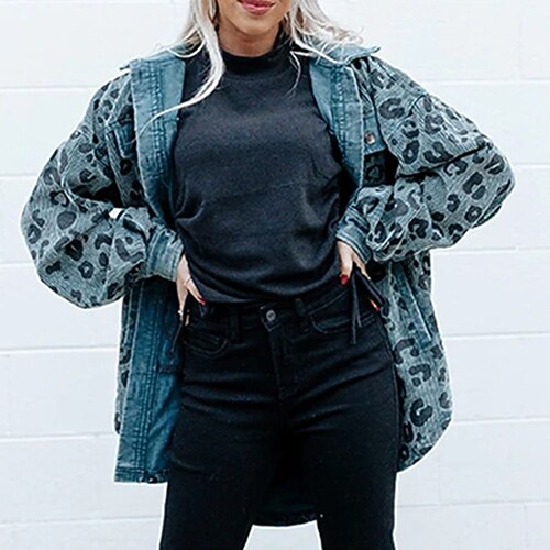 

Women's Casual Jacket Windproof Warm Outdoor Street Daily Vacation Button Pocket Print Single Breasted Lapel Chic & Modern Oversized Street Style Leopard Regular Fit Outerwear Long Sleeve Winter Fall