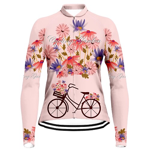 

21Grams Women's Cycling Jersey Long Sleeve Bike Top with 3 Rear Pockets Mountain Bike MTB Road Bike Cycling Breathable Quick Dry Moisture Wicking Reflective Strips Rosy Pink Floral Botanical