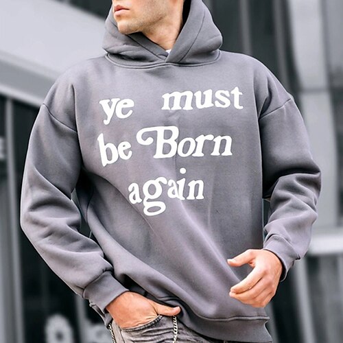

Men's Hoodie Pullover Ye Must Be Born Again Graphic Letter Front Pocket Daily Holiday Going out Hot Stamping Casual Streetwear Hoodies Sweatshirts Light Khaki. White Black