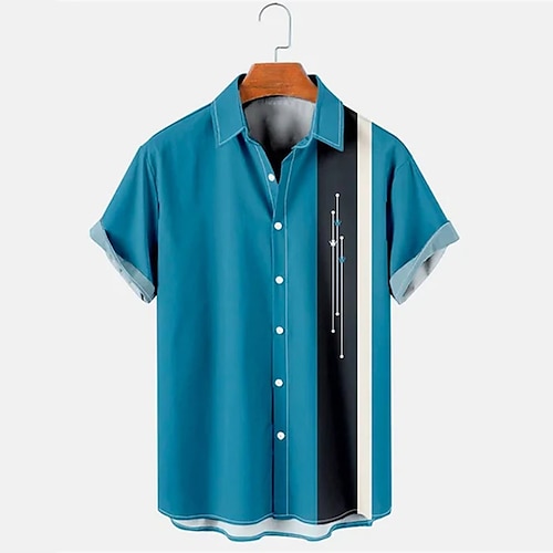 

Men's Bowling Shirt Camp Shirt Color Block Turndown Blue Print Daily Holiday Short Sleeve Button-Down Print Clothing Apparel Vintage Color Block Hawaiian Comfortable / Summer / Summer