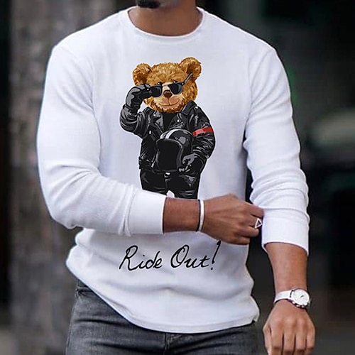 

Men's T shirt Tee Graphic Toy Bear Crew Neck White Print Street Sports Long Sleeve Print Clothing Apparel Fashion Designer Casual Comfortable