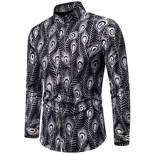 

Men's Shirt 3D Print Feather Turndown Street Casual Button-Down Print Long Sleeve Tops Designer Casual Vintage Retro Black