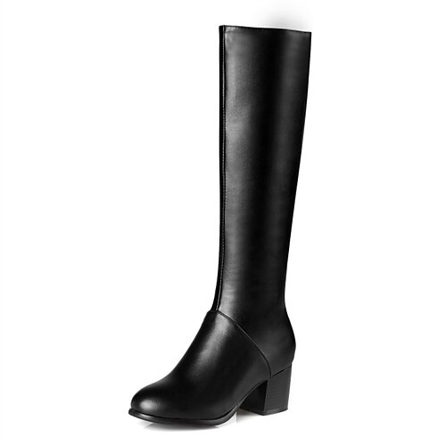 

Women's Boots Knee High Boots Chunky Heel Round Toe Classic Daily PU Leather Zipper Fall Winter Solid Colored Black Beige