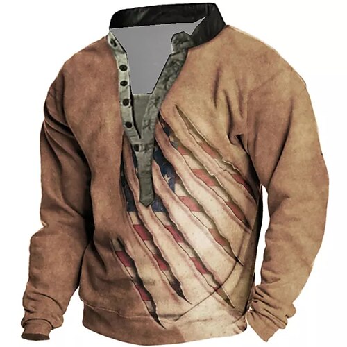 

Men's Unisex Sweatshirt Pullover Button Up Hoodie Brown Standing Collar Graphic Prints National Flag Print Casual Daily Sports 3D Print Streetwear Designer Casual Spring & Fall Clothing Apparel