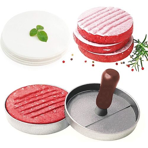 

Meykers Burger Press 100 Patty Papers Set | Non-Stick Hamburger Press Patty Maker Mold with Free Wax Patty Paper Sheets | Meat Beef Cheese Veggie Burger Maker for Grill Griddle BBQ Barbecue | BPA Free