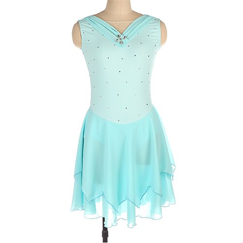 

Figure Skating Dress Women's Girls' Ice Skating Dress White Blue Open Back High Elasticity Training Competition Skating Wear Crystal / Rhinestone Sleeveless Ice Skating Figure Skating / Winter