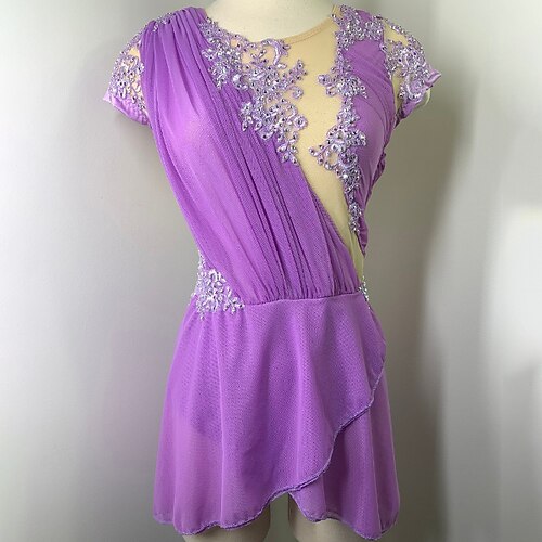 

Figure Skating Dress Women's Girls' Ice Skating Dress Purple Blue Open Back Spandex High Elasticity Training Competition Skating Wear Handmade Crystal / Rhinestone Short Sleeve Ice Skating Figure