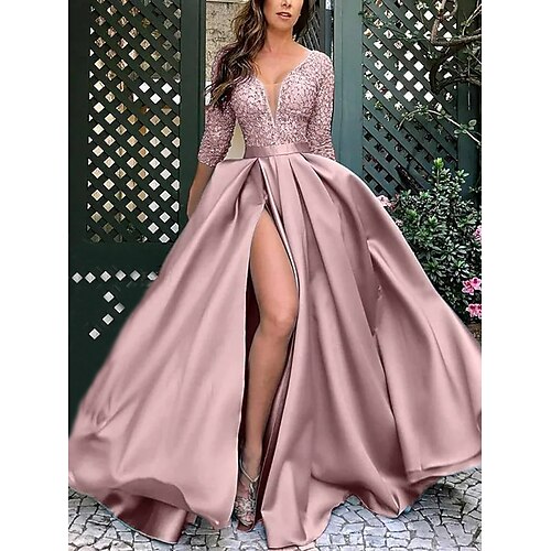

Women's Party Dress Maxi long Dress Black Pink Dark Blue Red Light Blue 3/4 Length Sleeve Pure Color Split Spring Summer Round Neck Modern 2022 S M L XL XXL 2XL 3XL