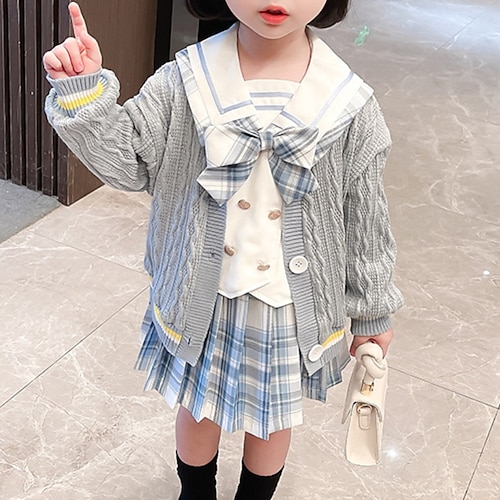 

3 Pieces Kids Girls' Suit & Blazer SkirtSet Clothing Set Outfit Plaid Long Sleeve Cotton Set School Cute Preppy Style Winter Fall 2-6 Years Blue Pink