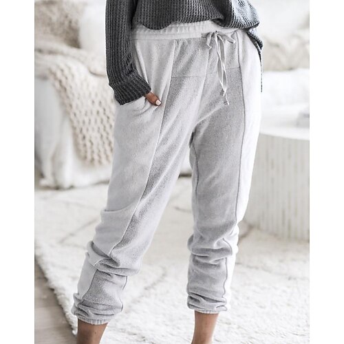 

Women's Sweatpants Joggers Gray Mid Waist Casual / Sporty Athleisure Leisure Sports Weekend Side Pockets Micro-elastic Full Length Comfort Plain S M L XL XXL