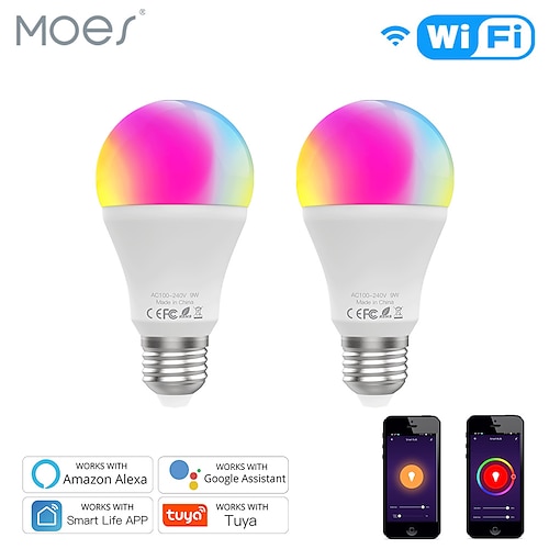 

WiFi Smart LED Light Bulb Dimmable Lamp 9W RGB CW Color Changing 2800K-6200K Warm White to Daylight Smart Life Tuya App Remote Control Work with Alexa Echo Google Home