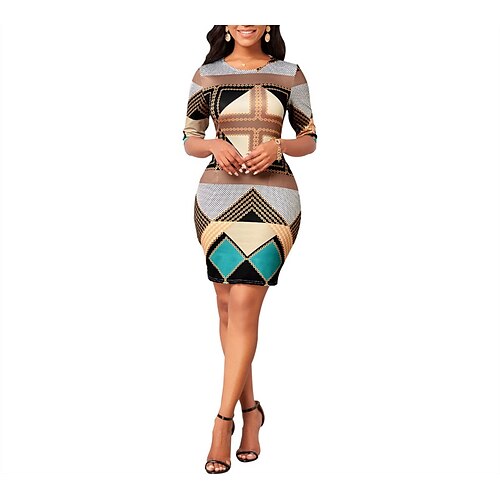 

Women's Bodycon Sheath Dress Short Mini Dress Rainbow Half Sleeve Geometric Print Fall Winter Crew Neck Stylish Fashion Modern Slim 2022 S M L XL XXL 3XL / Summer / Casual Dress