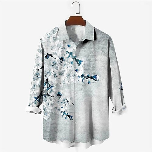 

Men's Shirt 3D Print Floral Turndown Street Casual Button-Down Print Long Sleeve Tops Casual Fashion Breathable Blue