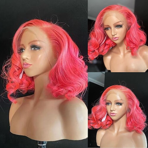 

Remy Human Hair 13x4 Lace Front Wig Free Part Brazilian Hair Deep Wave Pink Wig 130% 150% Density with Baby Hair Natural Hairline 100% Virgin Glueless Pre-Plucked For Women wigs for black women Short