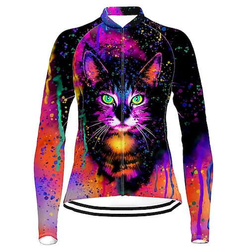 

21Grams Women's Cycling Jersey Long Sleeve Bike Top with 3 Rear Pockets Mountain Bike MTB Road Bike Cycling Breathable Quick Dry Moisture Wicking Reflective Strips Black Cat Polyester Spandex Sports