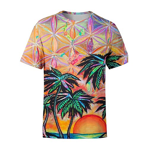 

Men's Unisex T shirt Tee 3D Print Graphic Prints Coconut Tree Crew Neck Street Daily Print Short Sleeve Tops Lightweight Casual Big and Tall Sports Orange / Summer