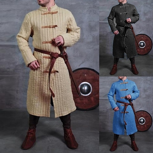 

Knight Ritter Outlander Vikings Retro Vintage Medieval Renaissance 17th Century Masquerade Men's Double Breasted Costume Vintage Cosplay Performance Long Sleeve Coat Halloween
