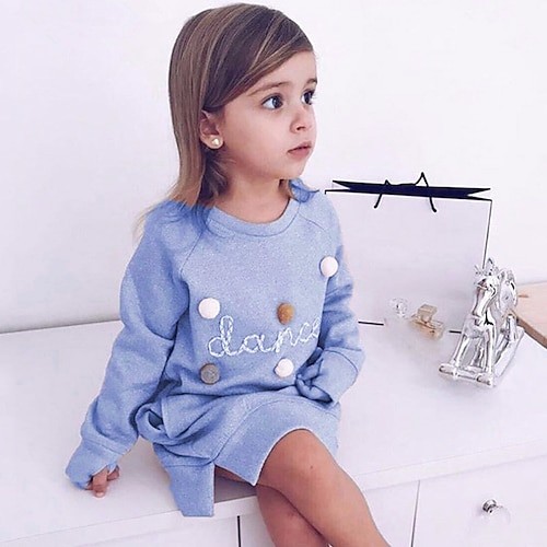 

Kids Little Girls' Dress Letter Shift Dress Daily Vacation Light Blue Pink Above Knee Long Sleeve Princess Beautiful Dresses Fall Winter Regular Fit 2-6 Years