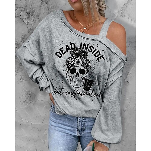 

Women's Sweatshirt Pullover One Shoulder Skull Pumpkin Plaid Checkered Cold Shoulder Print Halloween Weekend Hot Stamping Active Streetwear Clothing Apparel Hoodies Sweatshirts Green White