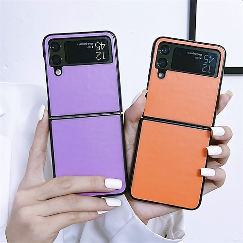 

Phone Case For Samsung Galaxy Flip Z Flip Z Flip 4 Flip 3 Flip 2 Portable Flip Ultra-thin Solid Colored PC PU Leather