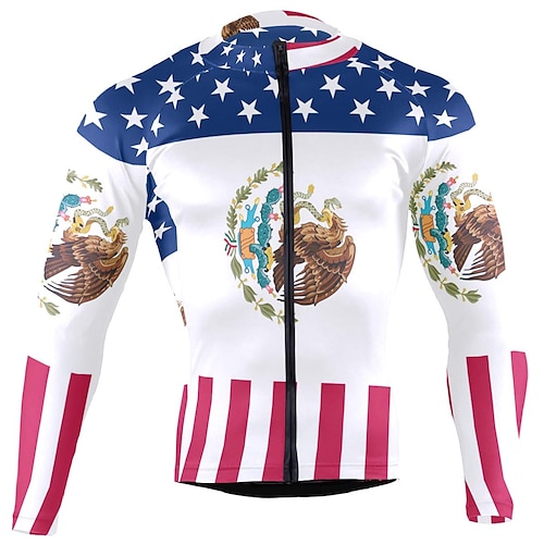 

21Grams Men's Cycling Jersey Long Sleeve Bike Top with 3 Rear Pockets Mountain Bike MTB Road Bike Cycling Breathable Quick Dry Moisture Wicking Reflective Strips White American / USA Polyester Spandex