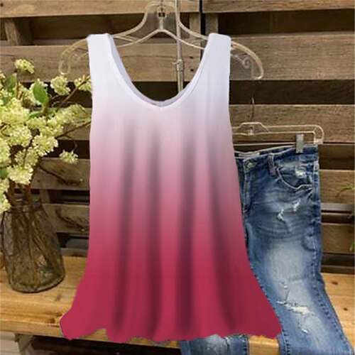 

Women's Plus Size Curve Tops Tank Top Color Gradient Print Sleeveless V Neck Streetwear Daily Holiday Cotton Spandex Jersey Spring Summer Purple Pink