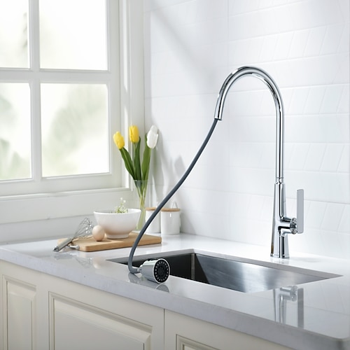 

Kitchen faucet - Single Handle One Hole Chrome / Nickel Brushed / Stainless Steel Pull-out / Pull-down Free Assemblement Modern Contemporary Kitchen Taps
