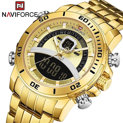 

NAVIFORCE Men Watch Digital Sport Top Brand Luxury Man WristWatch Military Genuine Leather LED Quartz Business Male Clock 9181