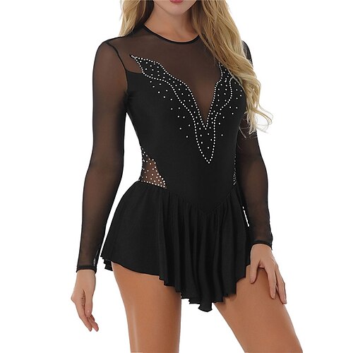 

Figure Skating Dress Women's Girls' Ice Skating Dress White Black Royal Blue Open Back High Elasticity Training Competition Skating Wear Crystal / Rhinestone Long Sleeve Ice Skating Figure Skating