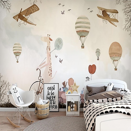

Art Deco 3D Mural Cartoon Airplane Balloon Illustration Suitable For Hotel Living Room Bedroom Canvas Material Self adhesive Wallpaper Mural Wall Cloth Wallcovering