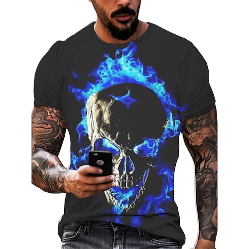 

Men's Unisex T shirt Tee Skull Graphic Prints Crew Neck Blue 3D Print Outdoor Halloween Short Sleeve Print Clothing Apparel Sports Designer Casual Big and Tall / Summer / Summer