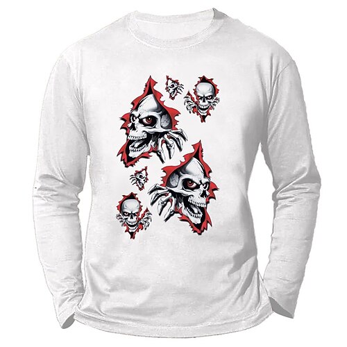 

Men's Unisex T shirt Tee Skull V Neck Green White Black Gray Navy Blue Long Sleeve Hot Stamping Outdoor Street Print Tops Basic Sports Designer Simple