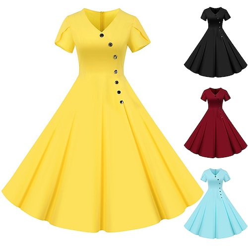 

Audrey Hepburn Lunares Vestidos Retro Antiguo 1950s Trajes de gala Vestido Cóctel Vestido vintage Primavera verano Vestidos Ropa de Fiesta Vestido de una línea Vestido de té Rockabilly Vestido