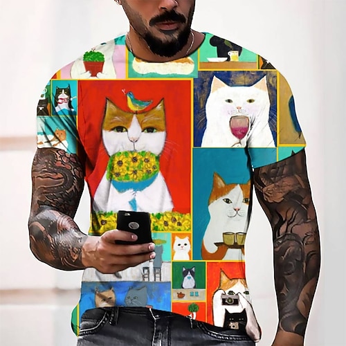 

Men's T shirt Tee Tee Graphic Round Neck Rainbow Short Sleeve 3D Print Casual Daily 3D Print Tops Fashion Cool Designer Comfortable / Summer / Summer