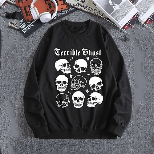 

Men's Sweatshirt Pullover Graphic Skeleton Skull Print Halloween Daily Holiday Going out Hot Stamping Casual Streetwear Hoodies Sweatshirts Black