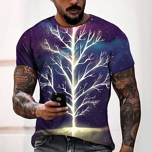 

Men's T shirt Tee Tee Graphic Round Neck Blue Short Sleeve 3D Print Casual Daily 3D Print Tops Fashion Cool Designer Comfortable / Summer / Summer