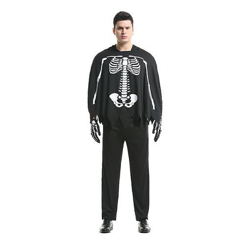 

Grim Reaper Cosplay Costume Masquerade Adults' Men's Masquerade Festival / Holiday Polyster Black Men's Easy Carnival Costumes Skull Printing / Top / Pants / Gloves / Top / Pants