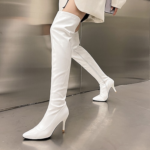 

Women's Boots Over The Knee Boots Stiletto Heel Pointed Toe Elegant Daily Patent Leather Zipper Fall Winter Solid Colored White Black Green