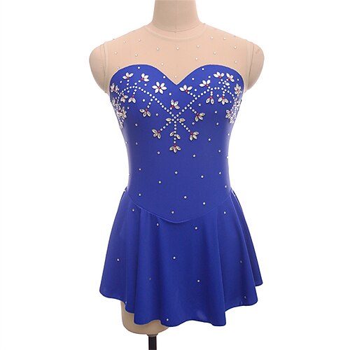 

Figure Skating Dress Women's Girls' Ice Skating Dress Blue Open Back High Elasticity Training Competition Skating Wear Crystal / Rhinestone Sleeveless Ice Skating Figure Skating / Winter