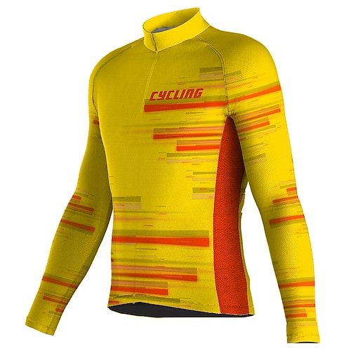 

21Grams Men's Cycling Jersey Long Sleeve Bike Top with 3 Rear Pockets Mountain Bike MTB Road Bike Cycling Breathable Quick Dry Moisture Wicking Reflective Strips Yellow Geometic Polyester Spandex