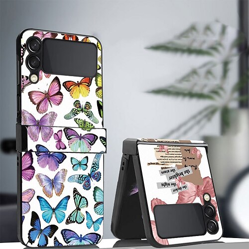 

Phone Case For Samsung Galaxy Leather Flip Z Flip 4 Z Flip 3 Bumper Frame Flip Full Body Protective Word / Phrase Butterfly PC PU Leather