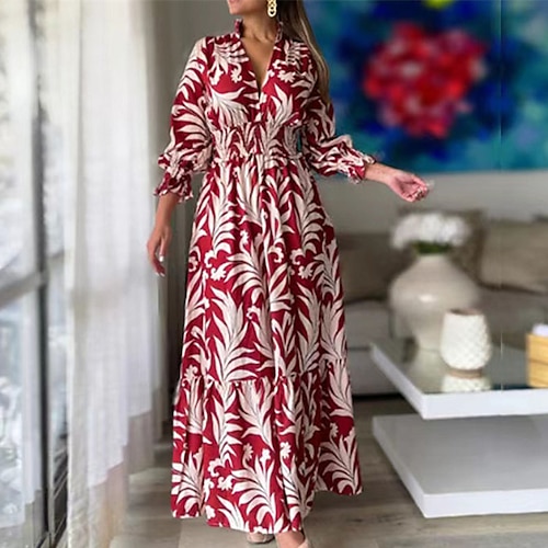 

Women's Swing Dress Boho Dress Long Dress Maxi Dress Green Black Blue Long Sleeve Floral Button Winter Fall V Neck Mature Winter Dress Fall Dress Loose Fit 2023 S M L XL XXL 3XL