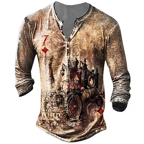 

Men's T shirt Tee Henley Shirt Tee 3D Print Graphic Car Plus Size Henley Daily Sports Button-Down Print Long Sleeve Tops Designer Basic Classic Comfortable Brown