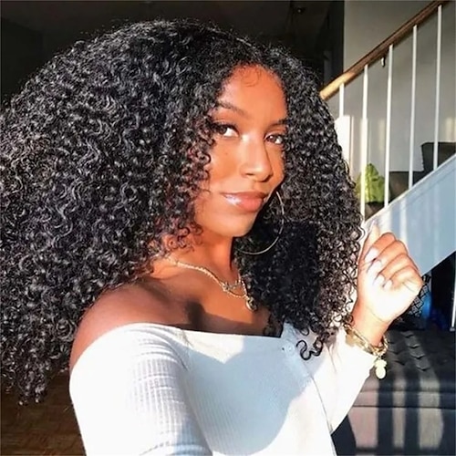 

Human Hair 5x5 Closure Wig Middle Part Brazilian Hair Kinky Curly Black Wig 150% 180% Density with Baby Hair Glueless Pre-Plucked For wigs for black women Long Human Hair Lace Wig / Daily Wear
