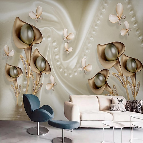 

Mural Art Flower Drawing Suitable For Hotel Living Room Bedroom Canvas Material Self adhesive Wallpaper Wall Cloth Room Wallcovering