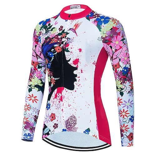 

21Grams Women's Cycling Jersey Long Sleeve Bike Top with 3 Rear Pockets Mountain Bike MTB Road Bike Cycling Breathable Quick Dry Moisture Wicking Reflective Strips White Floral Botanical Polyester